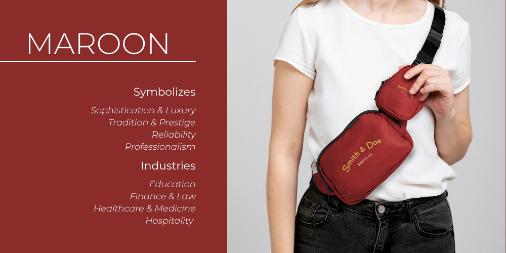 Crossbody sling bag in maroon branded merch style, reflecting the sophisticated, reliable image maroon brings to corporate brand