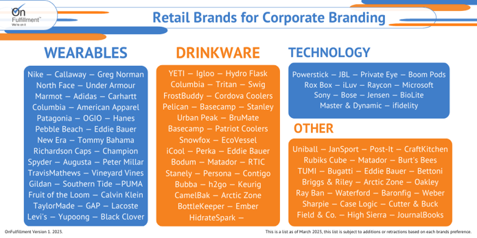a list of retail brands that can be used as promotional products for corporate branding