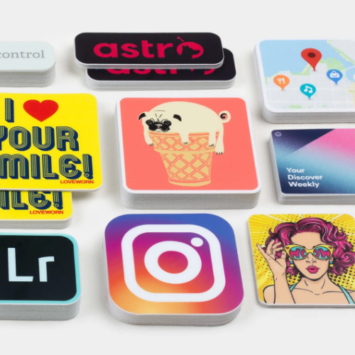 company stickers as giveaways