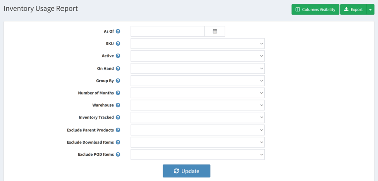 customizable inventory usage report