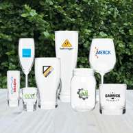 glass drinkware with a logo imprint