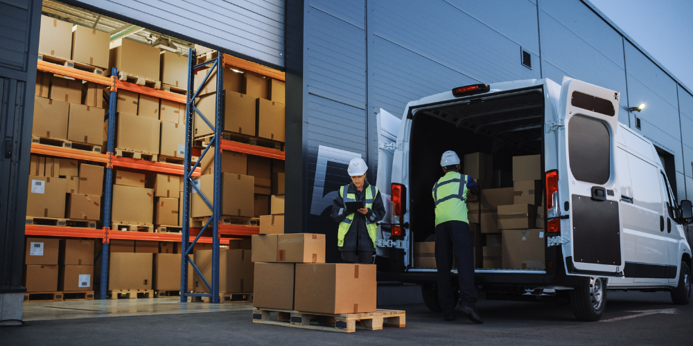 shipping truck picking up orders from fulfillment center