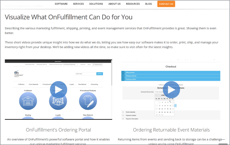 video tutorials for the onfulfillment corporate portal